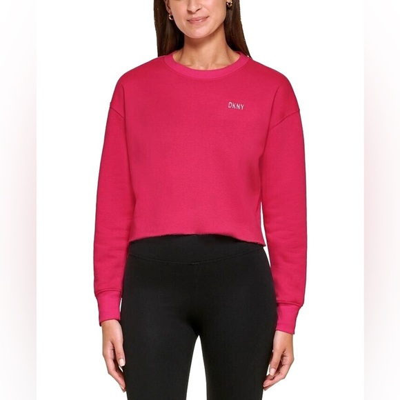 DKNY Sport Metallic Logo Cropped Pullover in Black Cherry - Picture 1 of 8